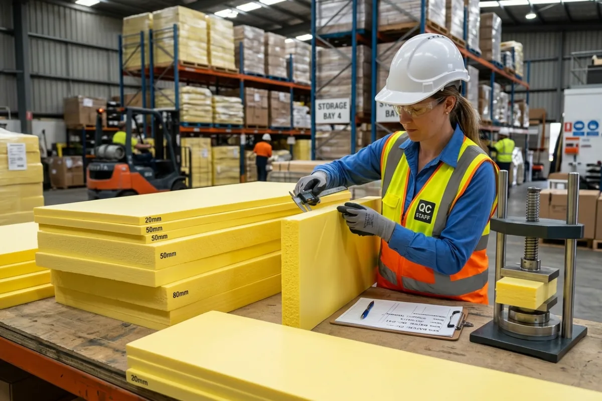 Pemeriksaan density XPS Foam Board kuning untuk kualitas insulasi proyek industri